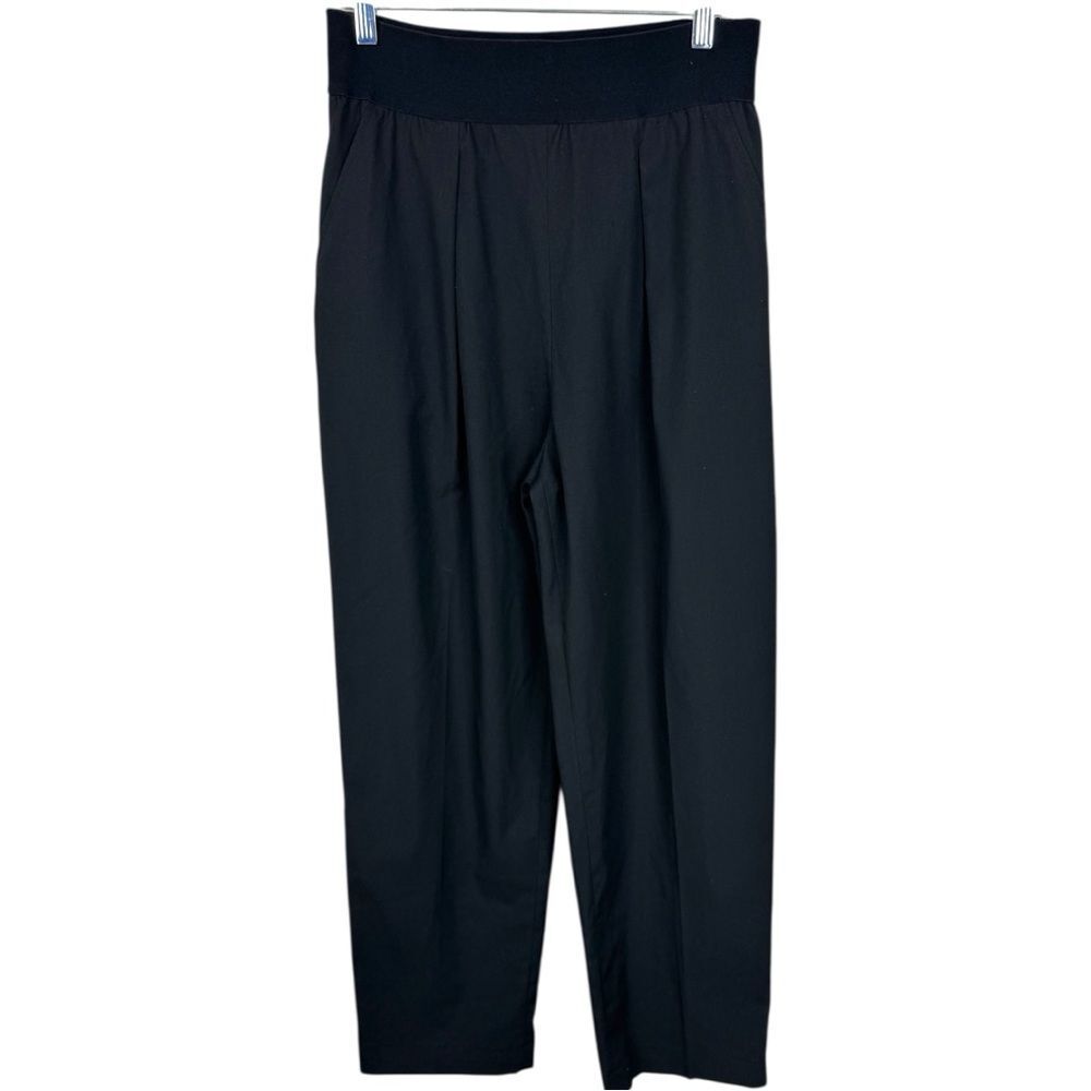 ZARA Women Elastic Waistband Side Zip Hi-Rise Twill Ankle Pants SZ L Black
